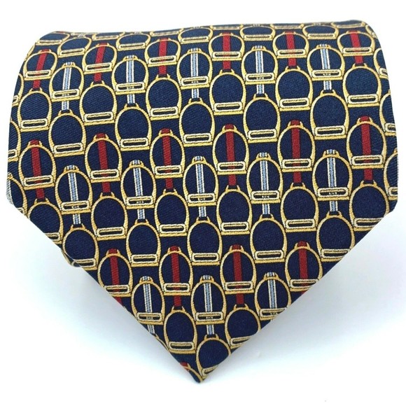 BROOKS BASICS Pure Silk Tie Horse Snaffle Bridle Part Equestrian Navy Necktie - Picture 5 of 12